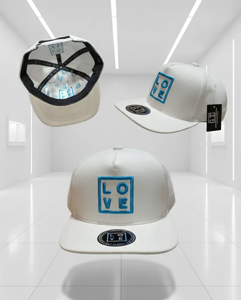 Baseball Cap Adjustable – Cream white/White – Two embroidered logos on the front and back in turquoise, pink or dark orange