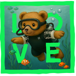 Green Diving Bear LOVE - with background
