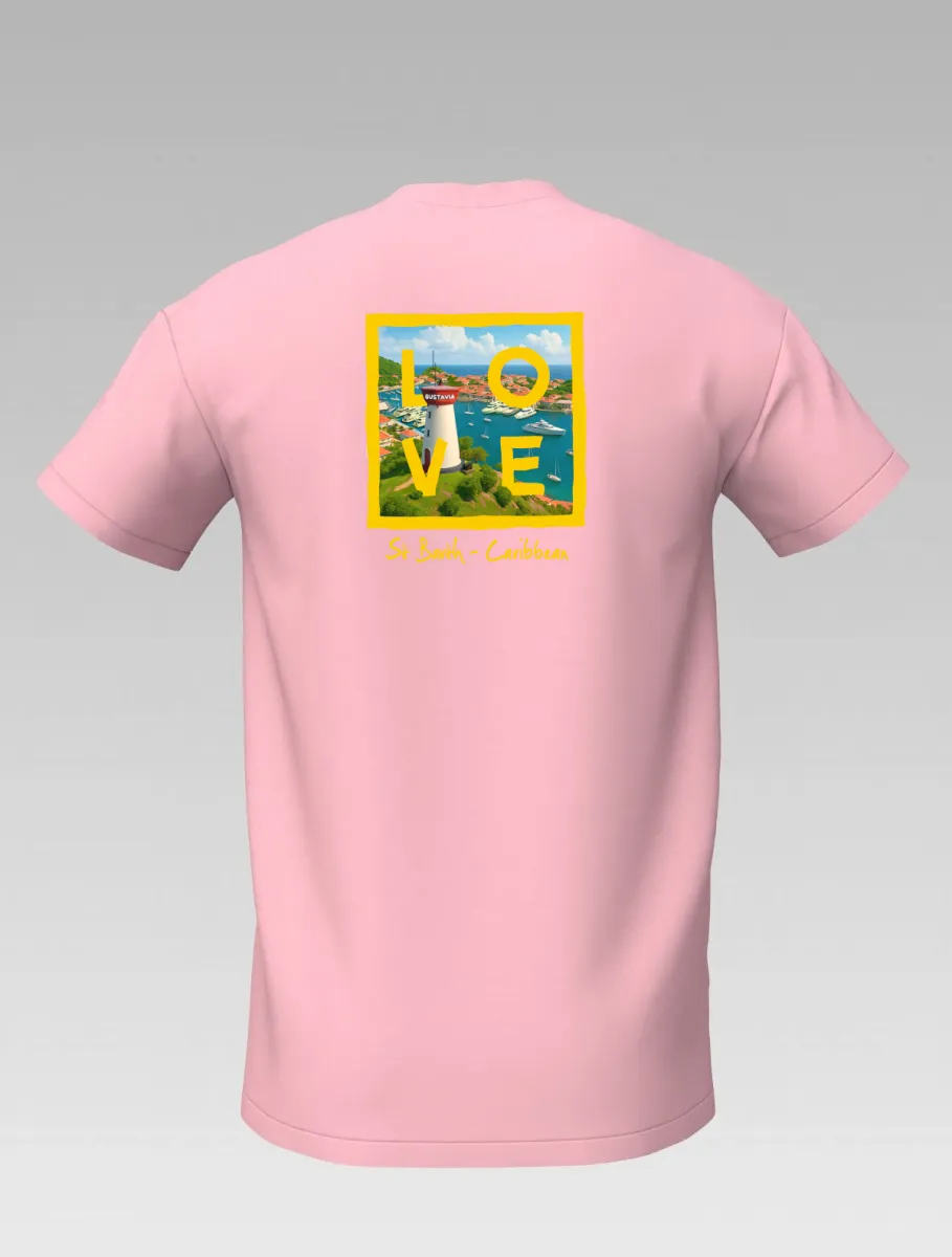 Men's pink T-shirt – Cotton and elastane – Signature St. Barth – LOVE Gustavia Edition - Heading for Saint-Barth: the port of your dreams in textile edition.