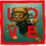 Red Diving Bear LOVE - with background