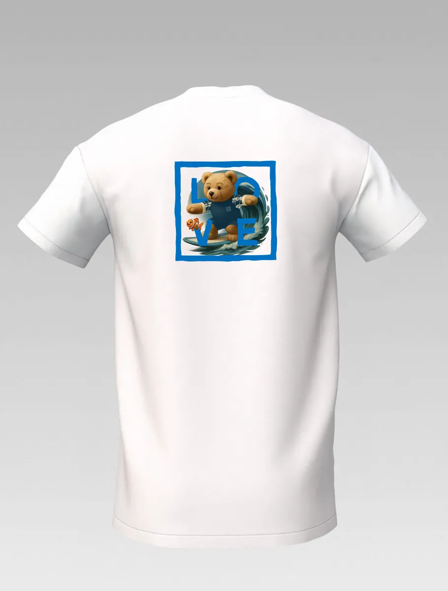 White Kids’ T-shirt – Surfing Bear – LOVE Edition