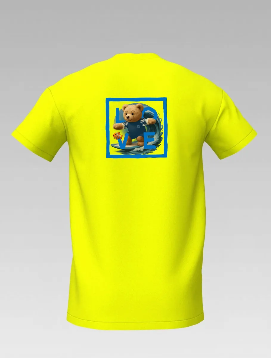 Yellow Kids’ T-shirt – Surfing Bear – LOVE Edition
