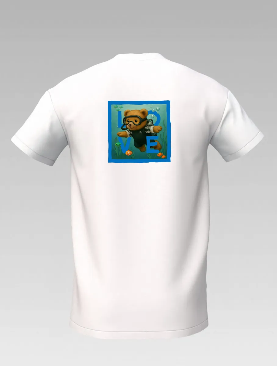 Kids’ White T-shirt – Diving Bear – LOVE Edition